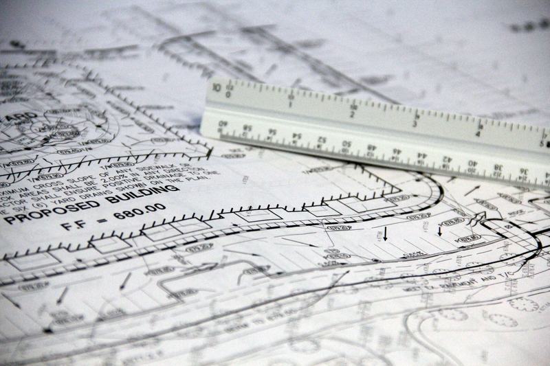 Engineering site drawing with a measuring scale