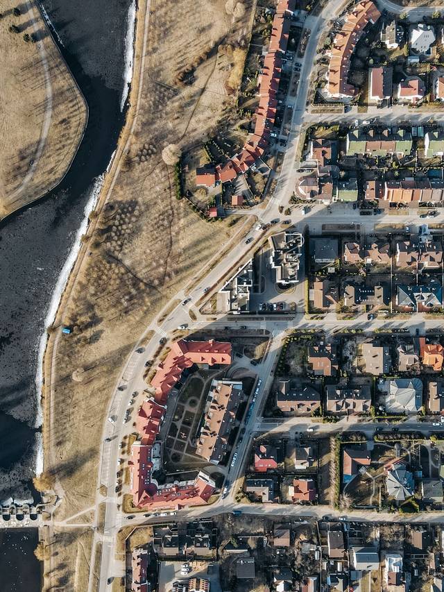 Aerial view of a planned residential development